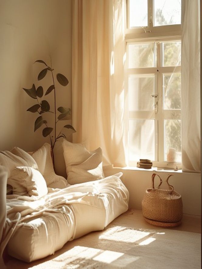 Rolig stue med planter og naturlig lys